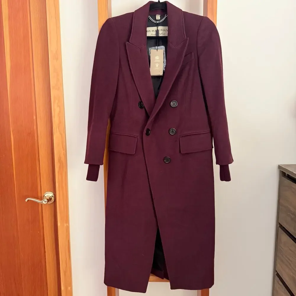 Burberry Cairndale Cashmere Coat US0 UK2 IT34 Currant Eggplant Wine Burgundy - Picture 1 of 11